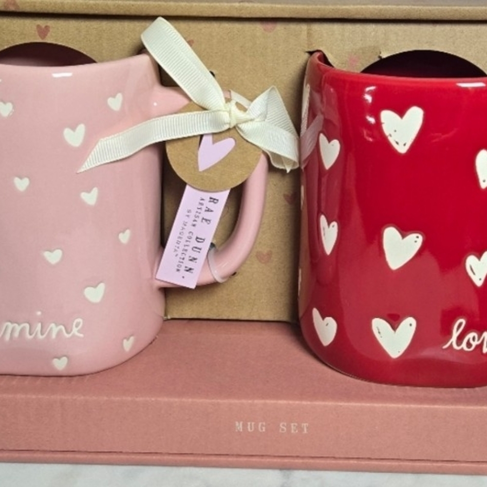 Rae Dunn Pink and Red Heart Mug Set